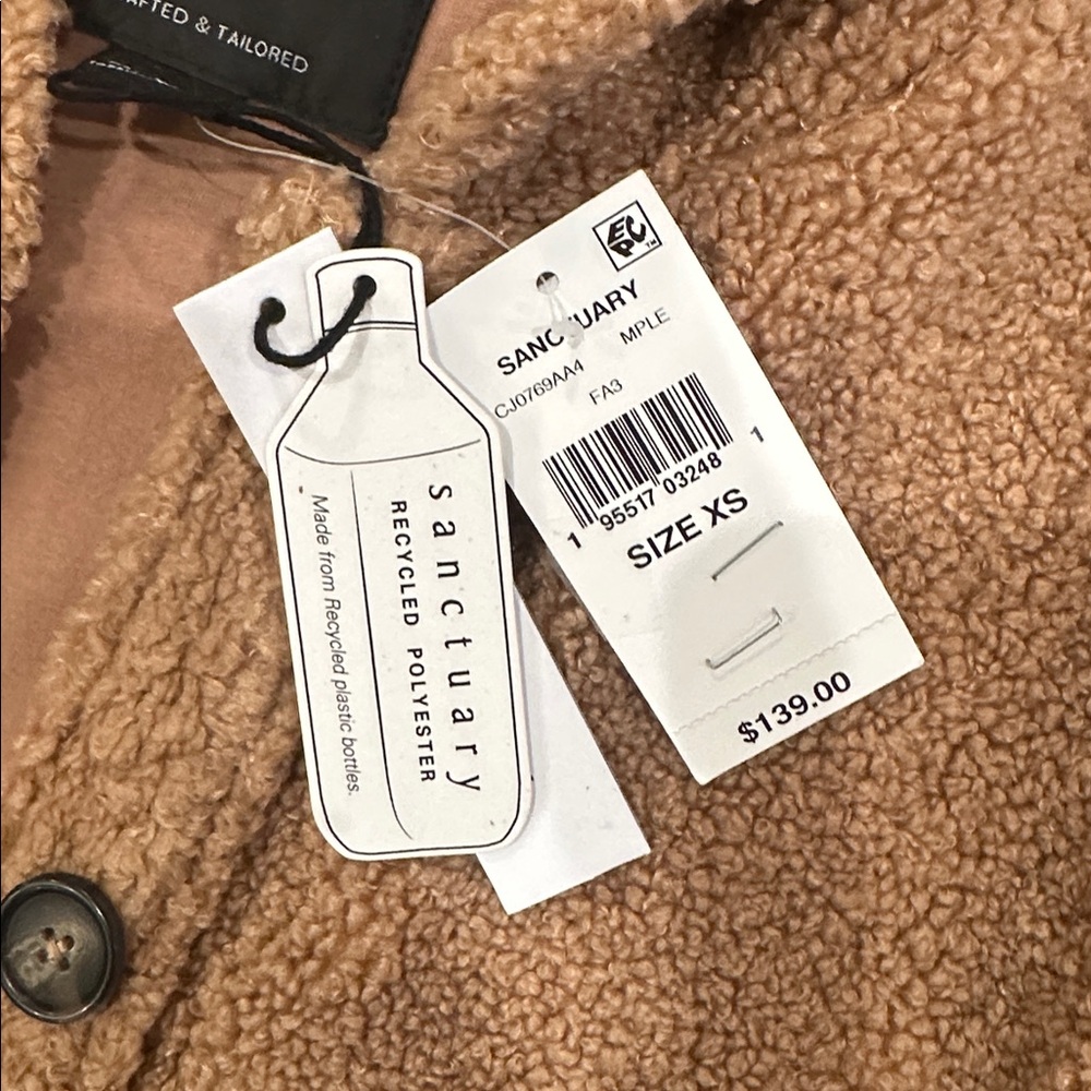 NWT Sanctuary Teddy Sherpa Hooded Shacket Jacket – Camel – Oversized XS - Picture 5 of 7